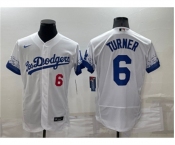 Men's Los Angeles Dodgers #6 Trea Turner White 2022 City Connect Flex Base Stitched Jersey