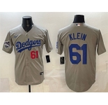 Men's Los Angeles Dodgers #61 Will Klein Gray 2025 World Series Champions Patch Cool Base Limited Stitched Baseball Jersey