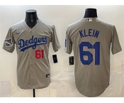 Men's Los Angeles Dodgers #61 Will Klein Gray 2025 World Series Champions Patch Cool Base Limited Stitched Baseball Jersey