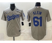 Men's Los Angeles Dodgers #61 Will Klein Gray 2025 World Series Patch Cool Base Stitched Baseball Jersey