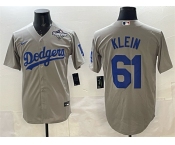 Men's Los Angeles Dodgers #61 Will Klein Grey 2025 World Series Patch Cool Base Stitched Baseball Jersey