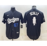 Men's Los Angeles Dodgers #67 Vin Scully Black Blue Big Logo With Vin Scully Patch Stitched Jersey
