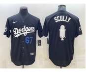 Men's Los Angeles Dodgers #67 Vin Scully Black Blue Big Logo With Vin Scully Patch Stitched Jersey
