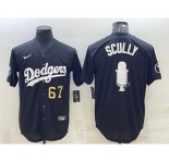 Men's Los Angeles Dodgers #67 Vin Scully Black Gold Big Logo With Vin Scully Patch Stitched Jersey