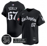 Men's Los Angeles Dodgers #67 Vin Scully Black Mexico 2025 LA Gothic Style With Fernando Patch Vapor Premier Limited Stitched Baseball Jersey