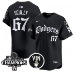 Men's Los Angeles Dodgers #67 Vin Scully Black Mexico 2025 LA Gothic Style With Vin And 2024 World Series Champions Patch Vapor Premier Limited Stitched Ba