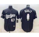 Men's Los Angeles Dodgers #67 Vin Scully Black White Big Logo With Vin Scully Patch Stitched Jersey