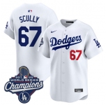 Men's Los Angeles Dodgers #67 Vin Scully White 2025 Champions Stitched Baseball Jersey