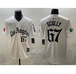 Men's Los Angeles Dodgers #67 Vin Scully White Mexico 2025 LA Gothic Style With Fernando Patch Vapor Premier Limited Stitched Baseball Jersey