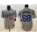 Men's Los Angeles Dodgers #68 Dalton Rushing Gray 2025 World Series Patch Limited Stitched Baseball Jersey