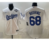 Men's Los Angeles Dodgers #68 Dalton Rushing White 2025 World Series Patch Cool Base Stitched Baseball Jersey