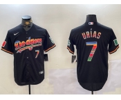 Men's Los Angeles Dodgers #7 Julio Urias Black Rainbow Mexico Cool Base Stitched Jersey