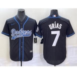 Men's Los Angeles Dodgers #7 Julio Urias Black With Patch Cool Base Stitched Baseball Jersey1