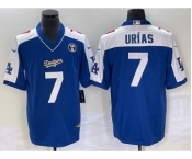 Men's Los Angeles Dodgers #7 Julio Urias Blue Vin Scully Patch Pullover Stitched Jersey