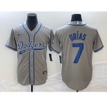 Men's Los Angeles Dodgers #7 Julio Urias Grey With Patch Cool Base Stitched Baseball Jersey1