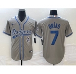 Men's Los Angeles Dodgers #7 Julio Urias Grey With Patch Cool Base Stitched Baseball Jersey