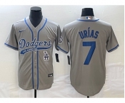 Men's Los Angeles Dodgers #7 Julio Urias Grey With Patch Cool Base Stitched Baseball Jersey