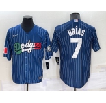 Men's Los Angeles Dodgers #7 Julio Urias Navy Blue Pinstripe 2020 World Series Cool Base Nike Jersey