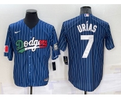 Men's Los Angeles Dodgers #7 Julio Urias Navy Blue Pinstripe 2020 World Series Cool Base Nike Jersey