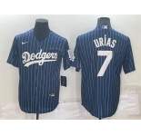 Men's Los Angeles Dodgers #7 Julio Urias Navy Blue Pinstripe Stitched MLB Cool Base Nike Jersey