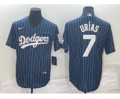 Men's Los Angeles Dodgers #7 Julio Urias Navy Blue Pinstripe Stitched MLB Cool Base Nike Jersey