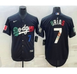 Mens Los Angeles Dodgers #7 Julio Urias Number Black Mexico 2020 World Series Cool Base Nike Jersey