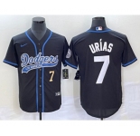 Men's Los Angeles Dodgers #7 Julio Urias Number Black With Patch Cool Base Stitched Baseball Jersey