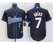 Men's Los Angeles Dodgers #7 Julio Urias Number Black With Patch Cool Base Stitched Baseball Jersey