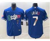 Men's Los Angeles Dodgers #7 Julio Urias Number Blue Cool Base Stitched Jersey1