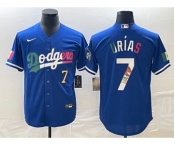 Men's Los Angeles Dodgers #7 Julio Urias Number Blue Cool Base Stitched Jersey2