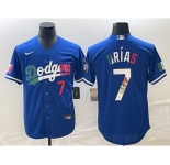 Men's Los Angeles Dodgers #7 Julio Urias Number Blue Cool Base Stitched Jersey3