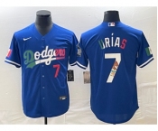 Men's Los Angeles Dodgers #7 Julio Urias Number Blue Cool Base Stitched Jersey3