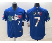 Men's Los Angeles Dodgers #7 Julio Urias Number Blue Cool Base Stitched Jersey4