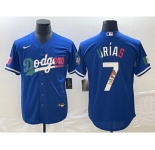 Men's Los Angeles Dodgers #7 Julio Urias Number Blue Cool Base Stitched Jersey