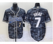 Men's Los Angeles Dodgers #7 Julio Urias Number Gray Camo Cool Base With Patch Stitched Baseball Jersey