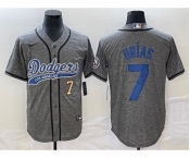 Men's Los Angeles Dodgers #7 Julio Urias Number Grey Gridiron Cool Base Stitched Baseball Jersey