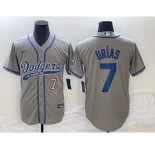 Men's Los Angeles Dodgers #7 Julio Urias Number Grey With Patch Cool Base Stitched Baseball Jersey