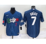 Men's Los Angeles Dodgers #7 Julio Urias Number Navy Blue Pinstripe 2020 World Series Cool Base Nike Jersey