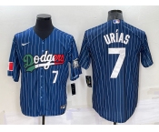 Men's Los Angeles Dodgers #7 Julio Urias Number Navy Blue Pinstripe 2020 World Series Cool Base Nike Jersey