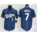 Men's Los Angeles Dodgers #7 Julio Urias Number Navy Blue Pinstripe Stitched MLB Cool Base Nike Jersey