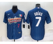 Men's Los Angeles Dodgers #7 Julio Urias Number Rainbow Blue Red Pinstripe Mexico Cool Base Nike Jersey