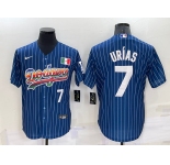 Men's Los Angeles Dodgers #7 Julio Urias Number Rainbow Navy Blue Pinstripe Mexico Cool Base Nike Jersey