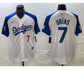 Men's Los Angeles Dodgers #7 Julio Urias Number White Blue Fashion Stitched Cool Base Limited Jersey