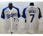Men's Los Angeles Dodgers #7 Julio Urias Number White Blue Fashion Stitched Cool Base Limited Jerseys