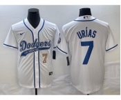Men's Los Angeles Dodgers #7 Julio Urias Number White With Patch Cool Base Stitched Baseball Jersey