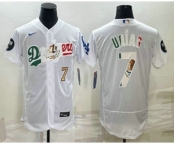 Mens Los Angeles Dodgers #7 Julio Urias Number White With Vin Scully Patch Flex Base Stitched Baseball Jersey