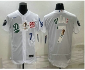 Men's Los Angeles Dodgers #7 Julio Urias Number White With Vin Scully Patch Flex Base Stitched Baseball Jerseys