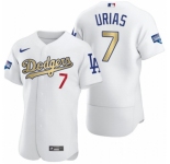 Men's Los Angeles Dodgers #7 Julio Urias Olive Gold 2020 World Series Champions Authentic Jersey