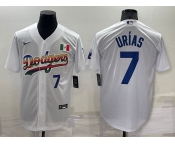 Men's Los Angeles Dodgers #7 Julio Urias Rainbow Blue White Mexico Cool Base Nike Jersey