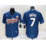 Men's Los Angeles Dodgers #7 Julio Urias Rainbow Navy Blue Pinstripe Mexico Cool Base Nike Jersey